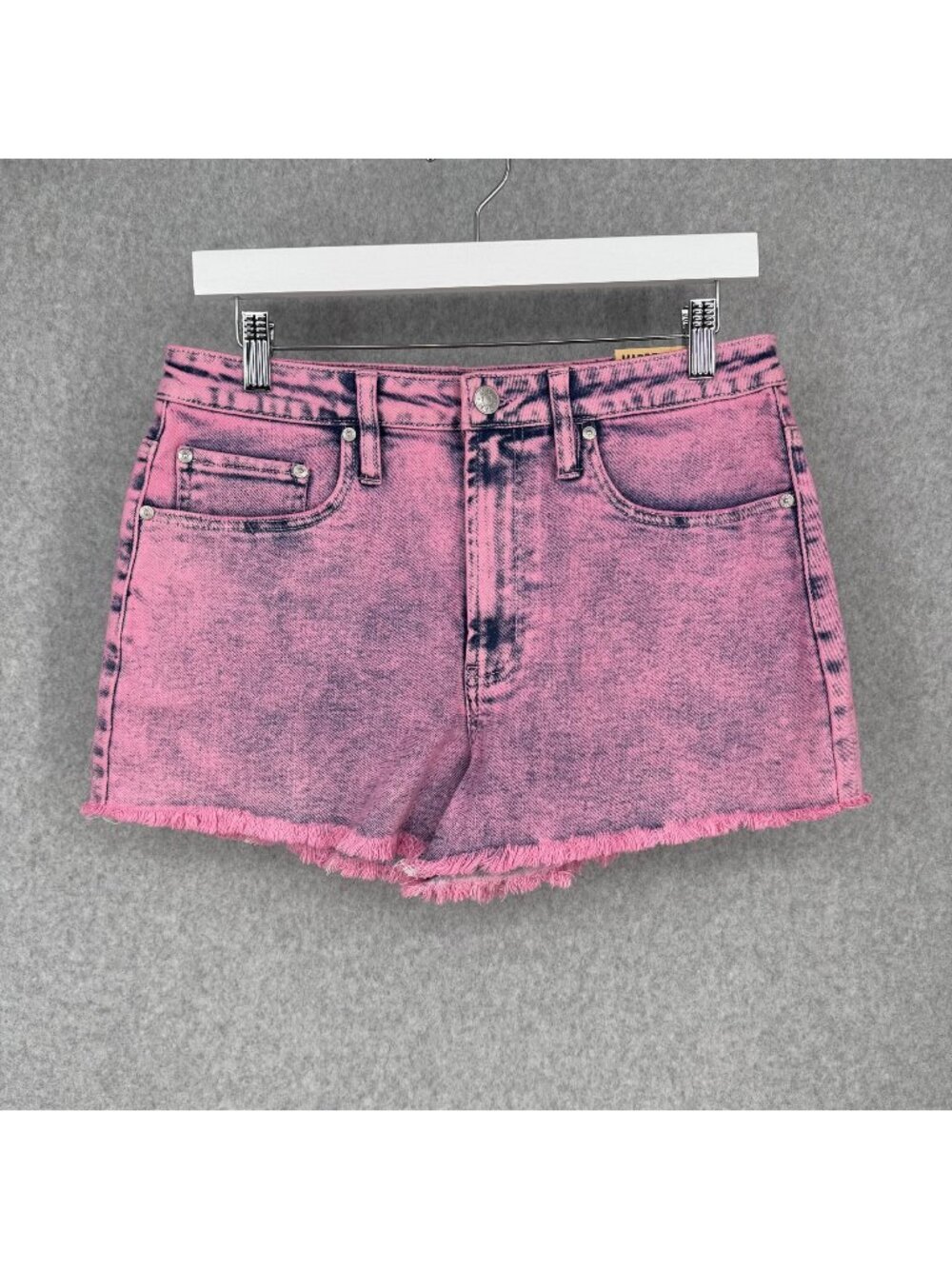 Madden NYC Super High Rise Denim Short Size 9 Pink Acid Wash Fray Cut Offs NEW